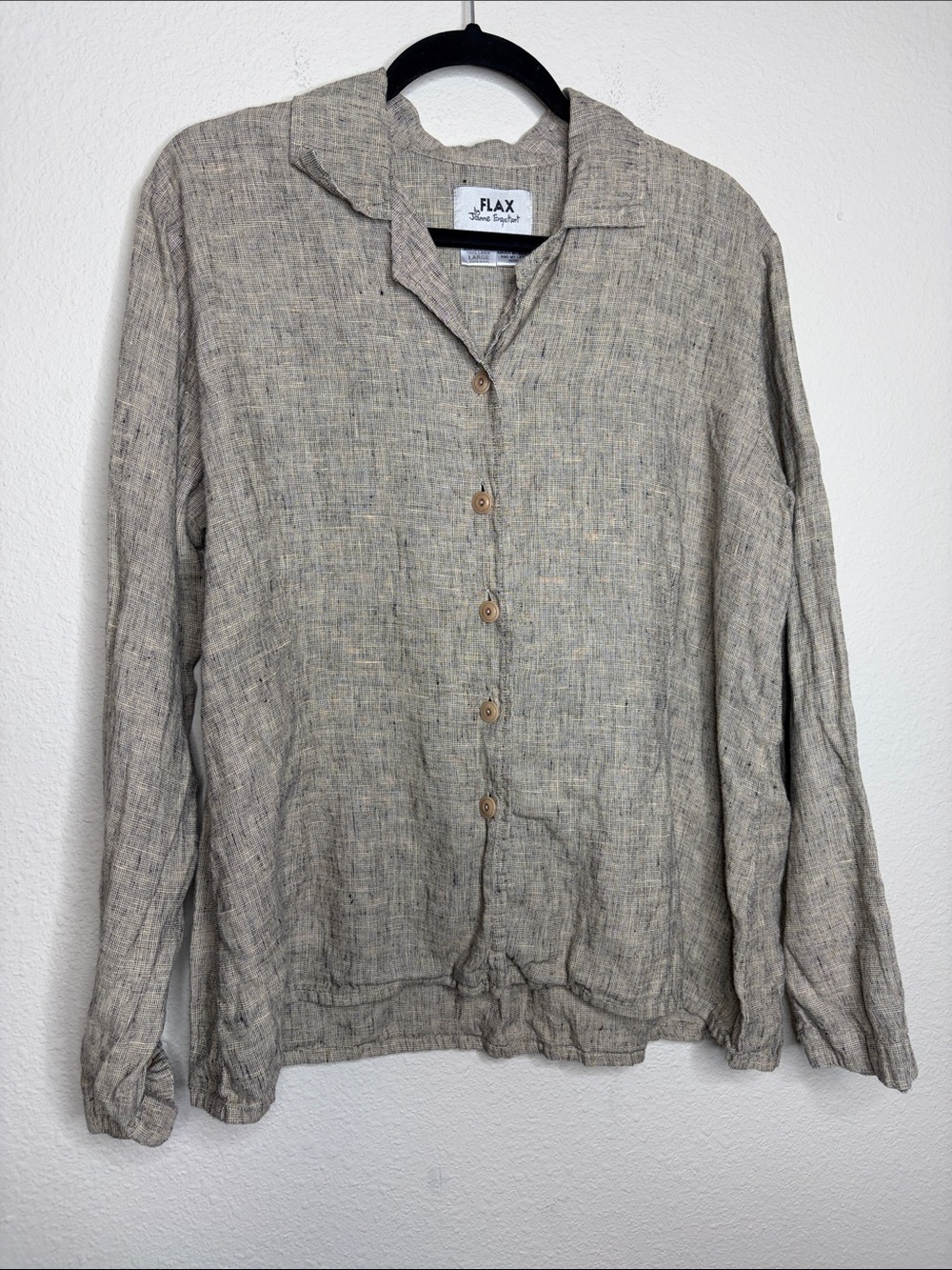FLAX | Women’s 100% Linen Lagenlook Button Down Shirt Size Large